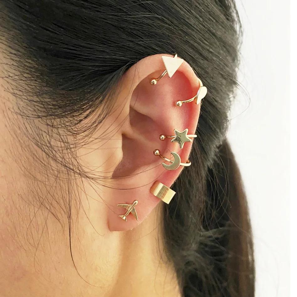 Clips Earrings for Women Unisex Minimalist Fashion Cartilage Hoop Earings Set Ear Cuff Fake Piercing Clip on Ear Jewelry