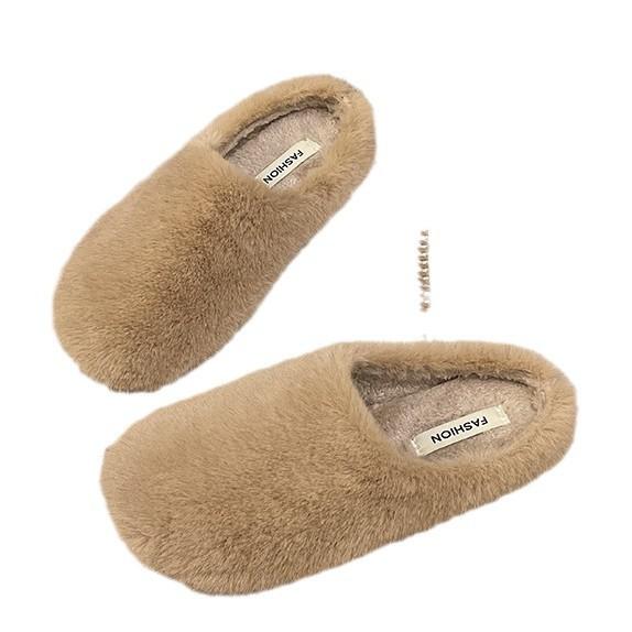 Korean Version of Lamb Wool Slippers Women's 2025 Winter New Outer Wear Flat-bottomed Lazy Velvet Bag Head Half-drag Muller Shoes