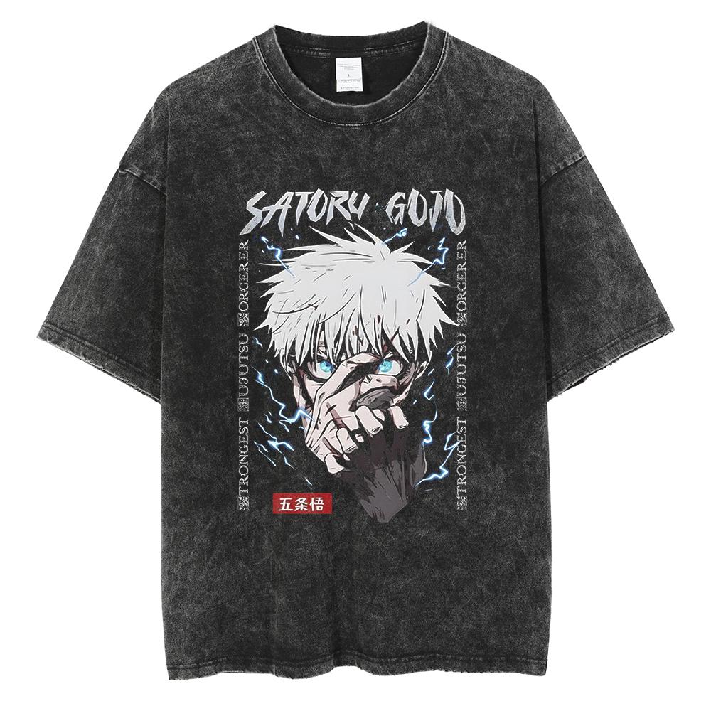 Gojo Satoru Harajuku Anime Jujutsu Kaisen Letní Pánské Tričko Perte Čistá Bavlna s Vodou Bavlna Fitness Vintage Street Krátký Rukáv