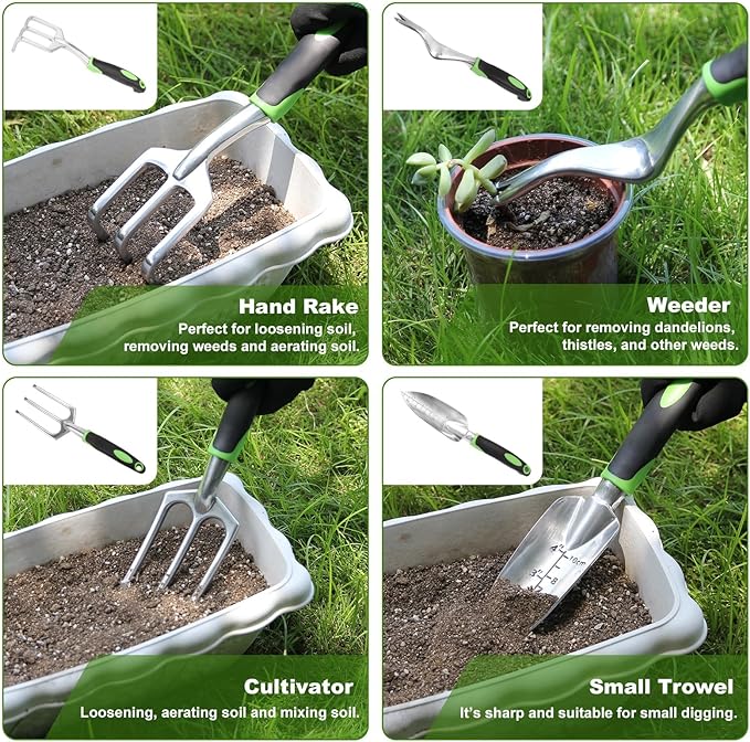 Sada zahradního nářadí Heavy Duty hliníková zahradnická sada, zahradní ruční nářadí pro ženy a muže zahradní dárky