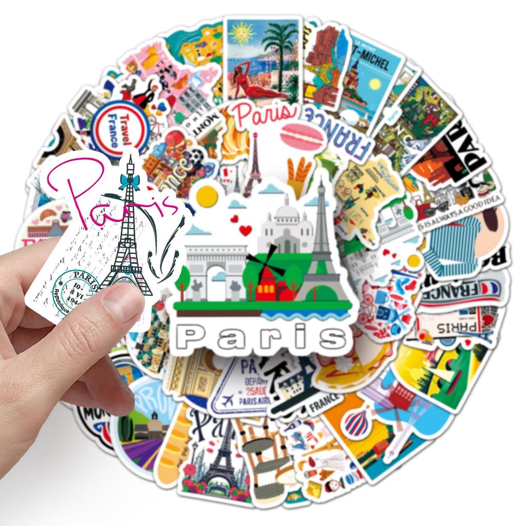 50 French Landmark Cartoon Travel Stickers for Suitcase Decoration