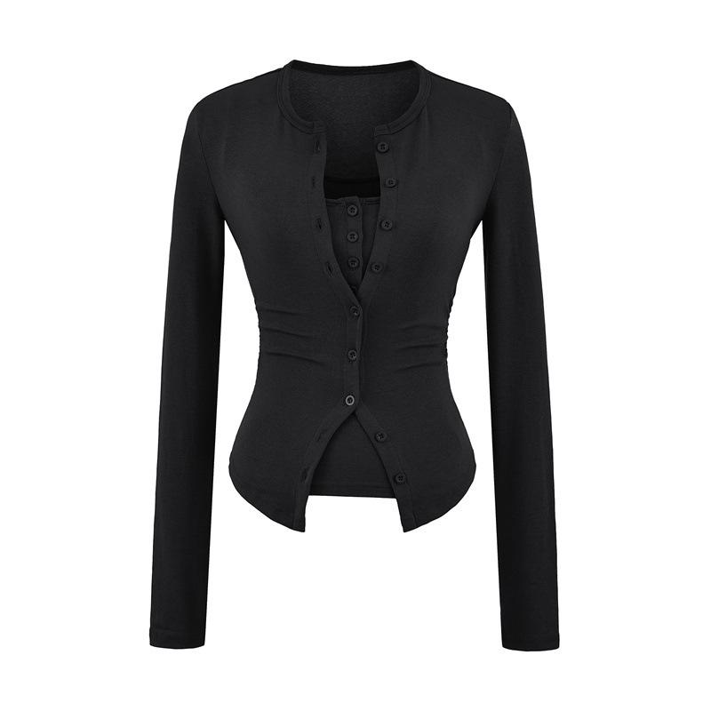 Women's Slim-Fit Korean Style Waist-Cinching Cardigan and T-Shirt Set