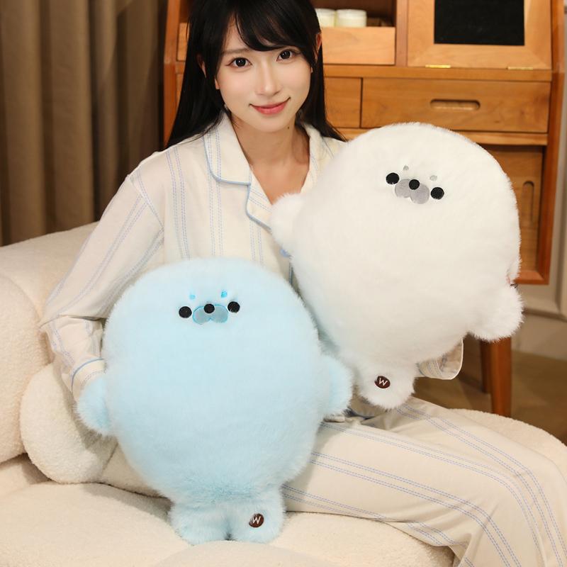Chubby Cartoon Seal Plush Toy Cozy Soft Hand Warmer Throw Pillow for Office Nap Lovely Room Decor Xmas Gift