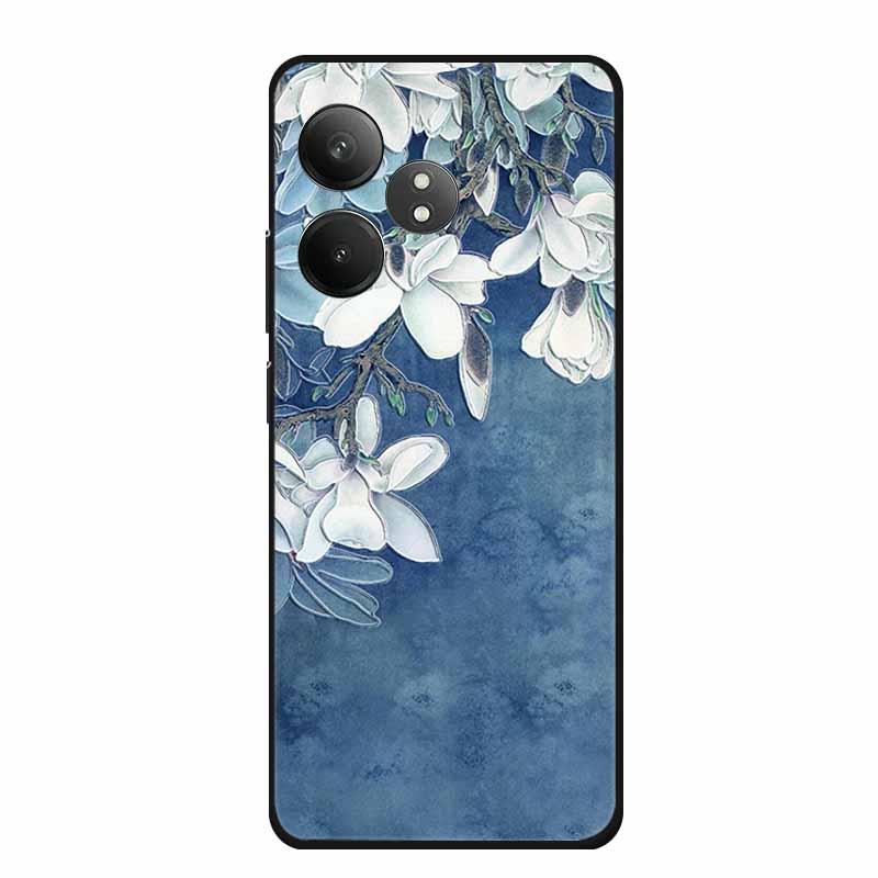 3D Emboss Case For Realme Narzo N61 Note 60 50 Realme GT 6 6T Neo6 SE C61 C63 Phone Case Flowers Black Silicone Soft Back Cover