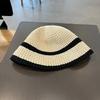 Retro Woven Hat Women's Spring and Autumn Breathable Hollow Face Small Knitted Bucket Hat Sunshade Bucket Hat Tide