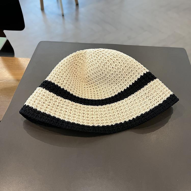 Retro woven hat women's spring and autumn breathable hollow face small knitted bucket hat sunshade bucket hat tide
