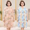 Women's Floral Print Cotton Silk Knee-Length Dress - Plus Size, Short Sleeve, Lightweight & Loose for Middle-Aged & Elderly