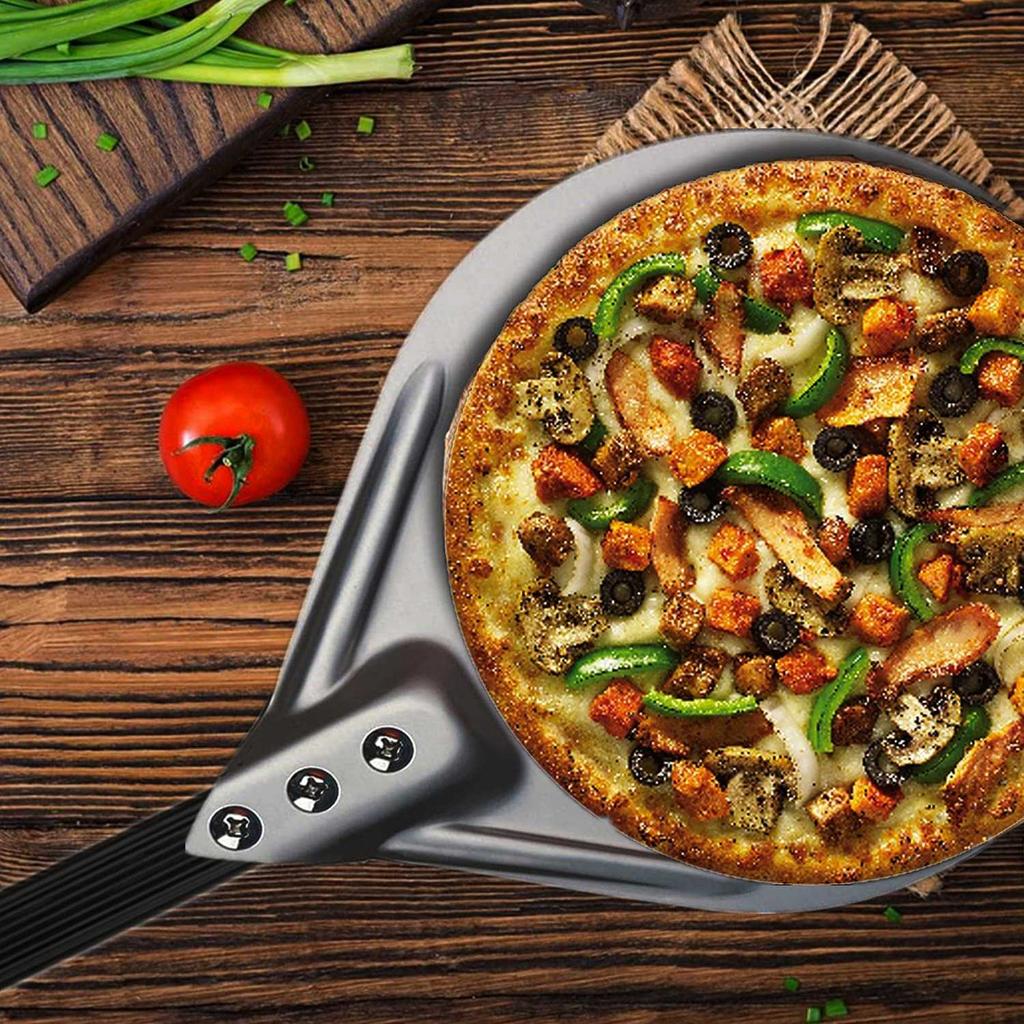ABIYY-Turning Pizza Peel with 8 inch Aluminum Round Pizza Paddle, 23.6 inch Overall, Outdoor Pizza Oven Accessories