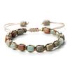 Bracelet en Pierres Naturelles Fait Main Cordon Macramé Réglable Perles Carrées en Pierres Naturelles Bijou en Cordon Tissé pour Hommes et Femmes