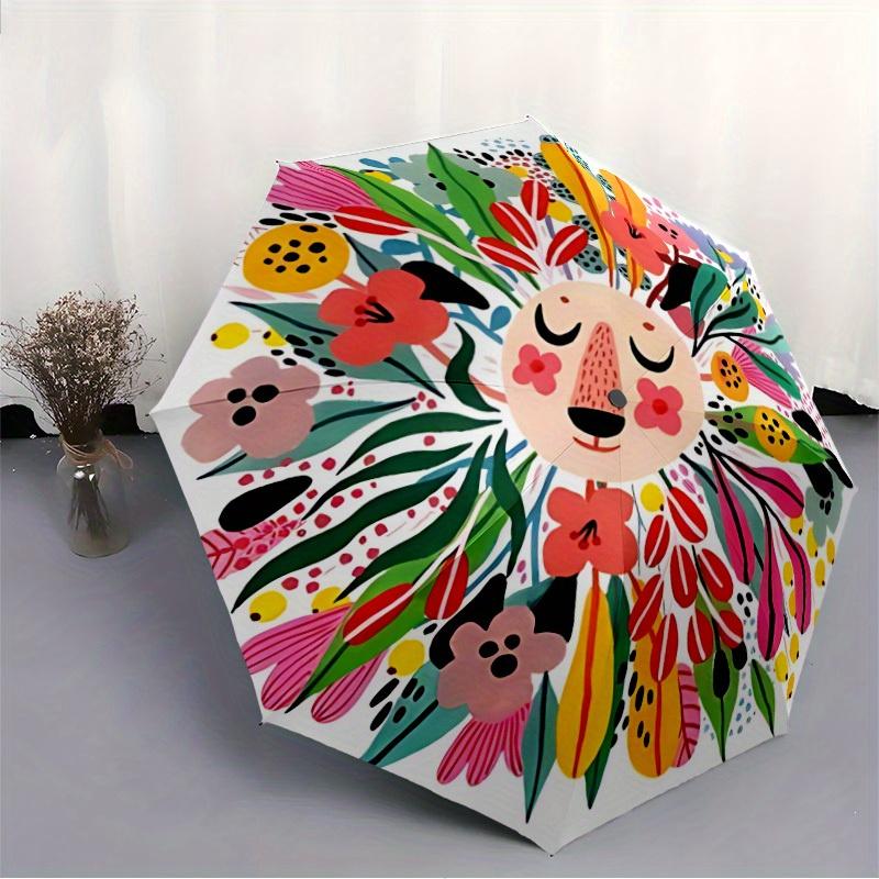 1pc Floral Mandala Automatic Folding Umbrella - 8-Rib Iron Frame, Windproof, Portable Sunshade with Plastic Handle for Travel & Outdoor Acti