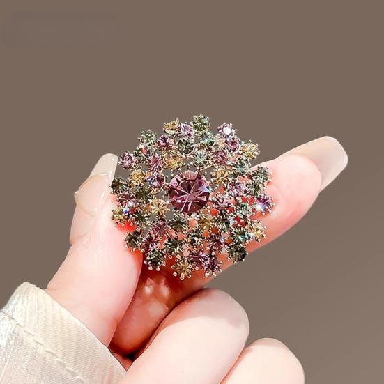 Women Brooch Sparkling Colorful Rhinestones Decor Dandelion Design Lapel Pin Sweater Scarf Badge Clothing Bags Accessories