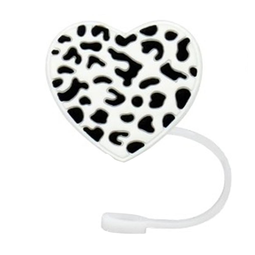 5pcs Straw Lid Reusable Silicone Straw Covers Heart-Shaped Leopard Print Straw Plug for Tumblers Cup Accessories Home