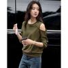 Fresh Casual Design Basic Round Neck Off-shoulder Sweatshirt Spring Autumn New Silhouette Fashion Top