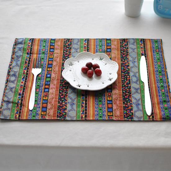 Ethnic Striped Placemat Heat Insulation Dining Table Mat Colorful Bohemian Placemat for Home Party Farmhouse Restaurant