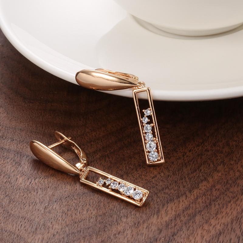 Korean zircon earrings for women, fashionable and simple rose gold rectangular earrings