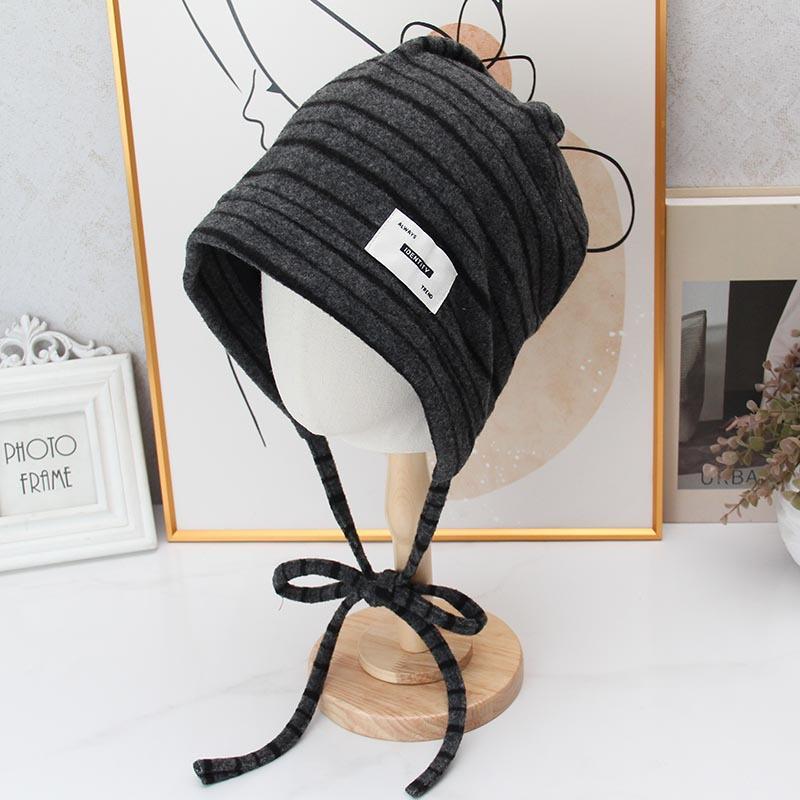 Early autumn striped straps bag head hat women's autumn and winter casual versatile warm windproof face small pile hat