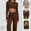 Womens Short Cropped Long Sleeve Yoga Top Breathable Nylon Spandex Fitness Workout Tee
