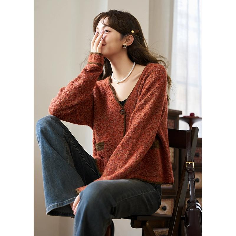 

Женский вязаный кардиган Mishow, новинка осени 2023, винтажная модная повседневная одежда с v-образным вырезом, топы MXC41Z0163 F