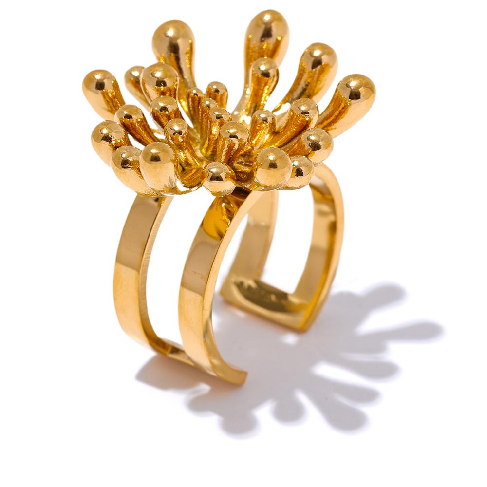 

Yhpup Trendy Stainless Steel Flower Open Ring Rust Proof Metal Gold Color Personalized Alluring Jewelry Gift