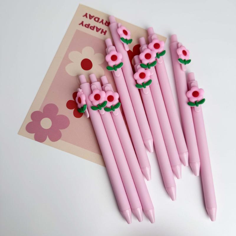10pcs Cute Flower Pens Black Ink Fancy Pens Fine Point Smooth Writing for Students Classroom Office Supplies