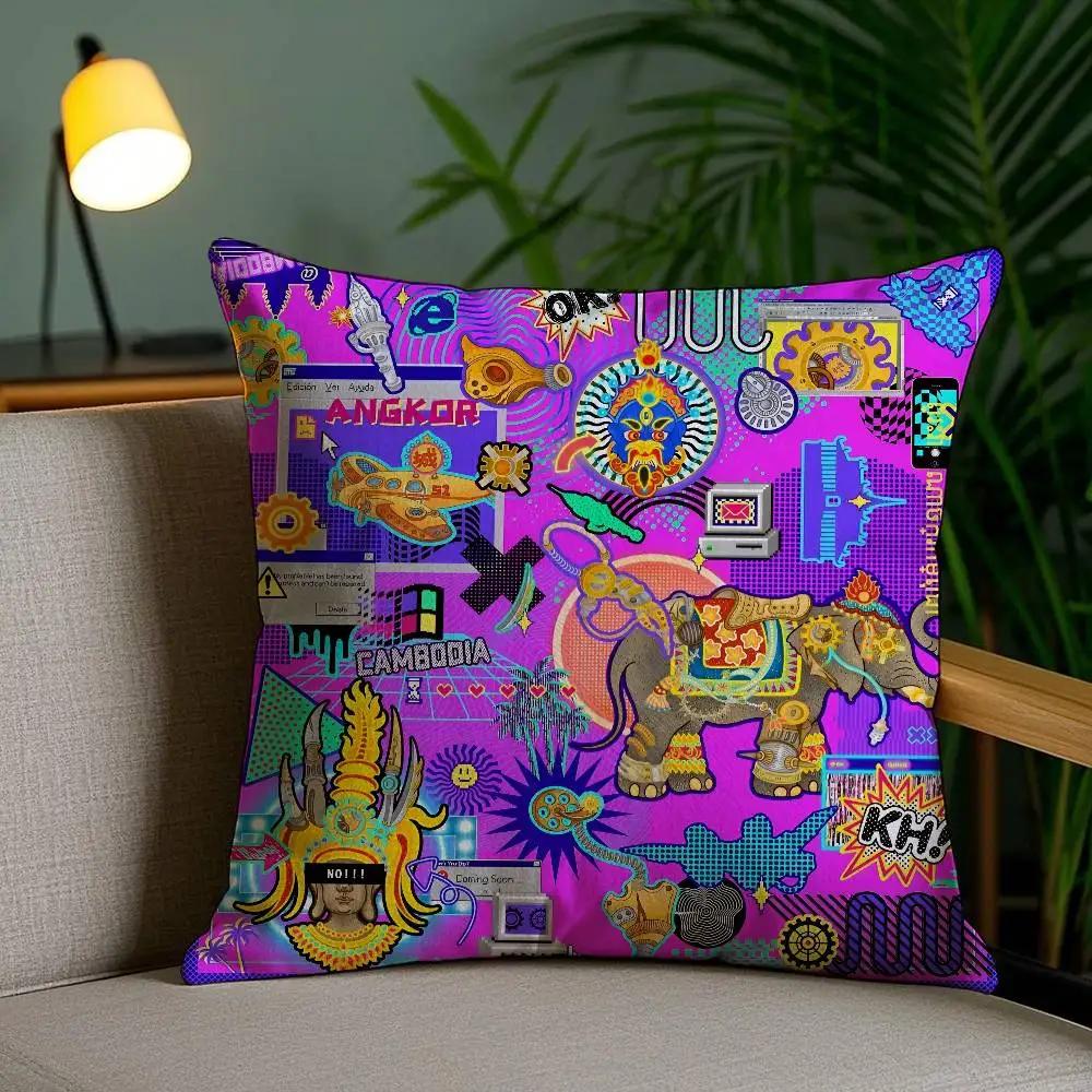 Oriental Classic Buddha Statue Print Pillow Case Anti-dustmite Pillowcase Invisible zipper silky short plush Sofa cushion cover