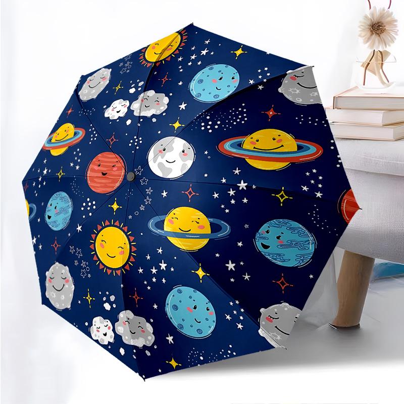 

Galaxy Planets Themed Folding Umbrella Fashion Auto-Open 8 Iron Ribs Plastic Handle Foldable Sunshade Perfect Christmas Gifts