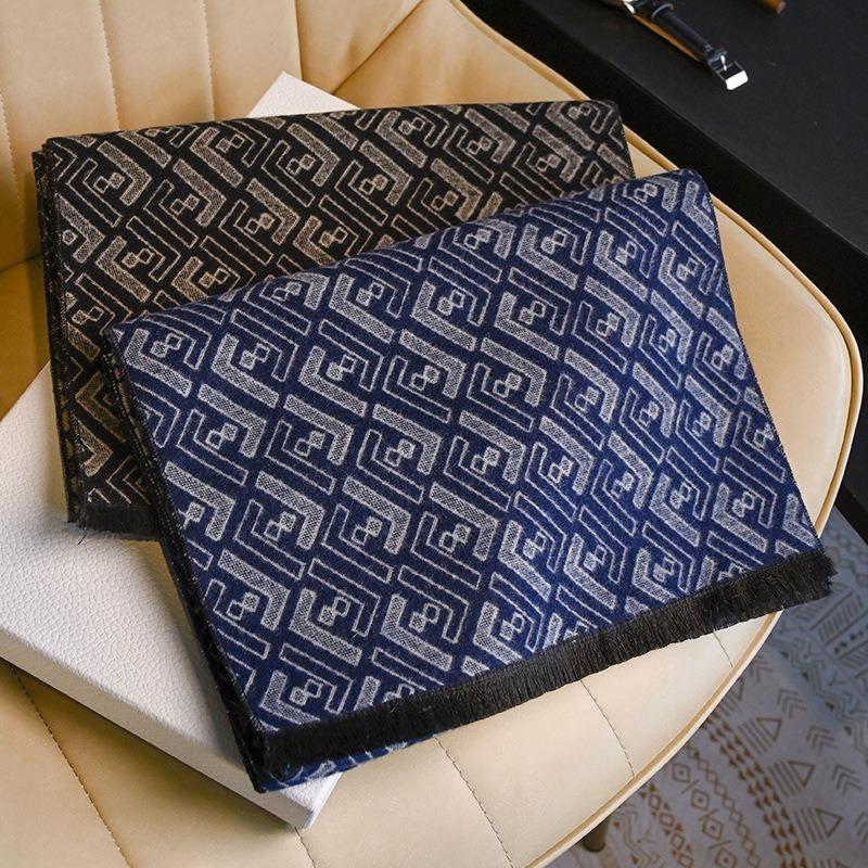 Men's Scarf Winter High-end Letter Fashion Scarf Men's Winter New Black Business Versatile Winter Containing Wool