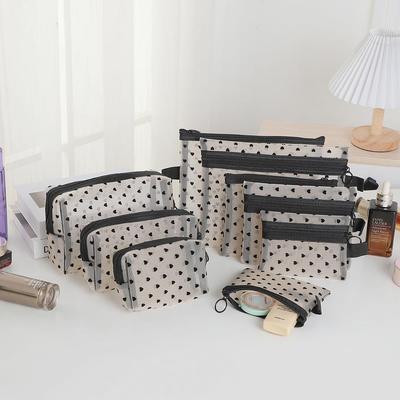 Trousse de maquillage tendance en maille - Rangement cosmétique portable avec motif Love