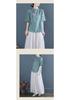 Women's Ethnic Embroidered Cotton Linen Short Sleeve Button-Up Shirt, Retro Artistic Plus Size Top