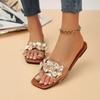 Summer New Fashion Fairy Feng Rhinestone Flower Clear Sandals and Slippers Women Outside Open Toe Flat Flip-Flops