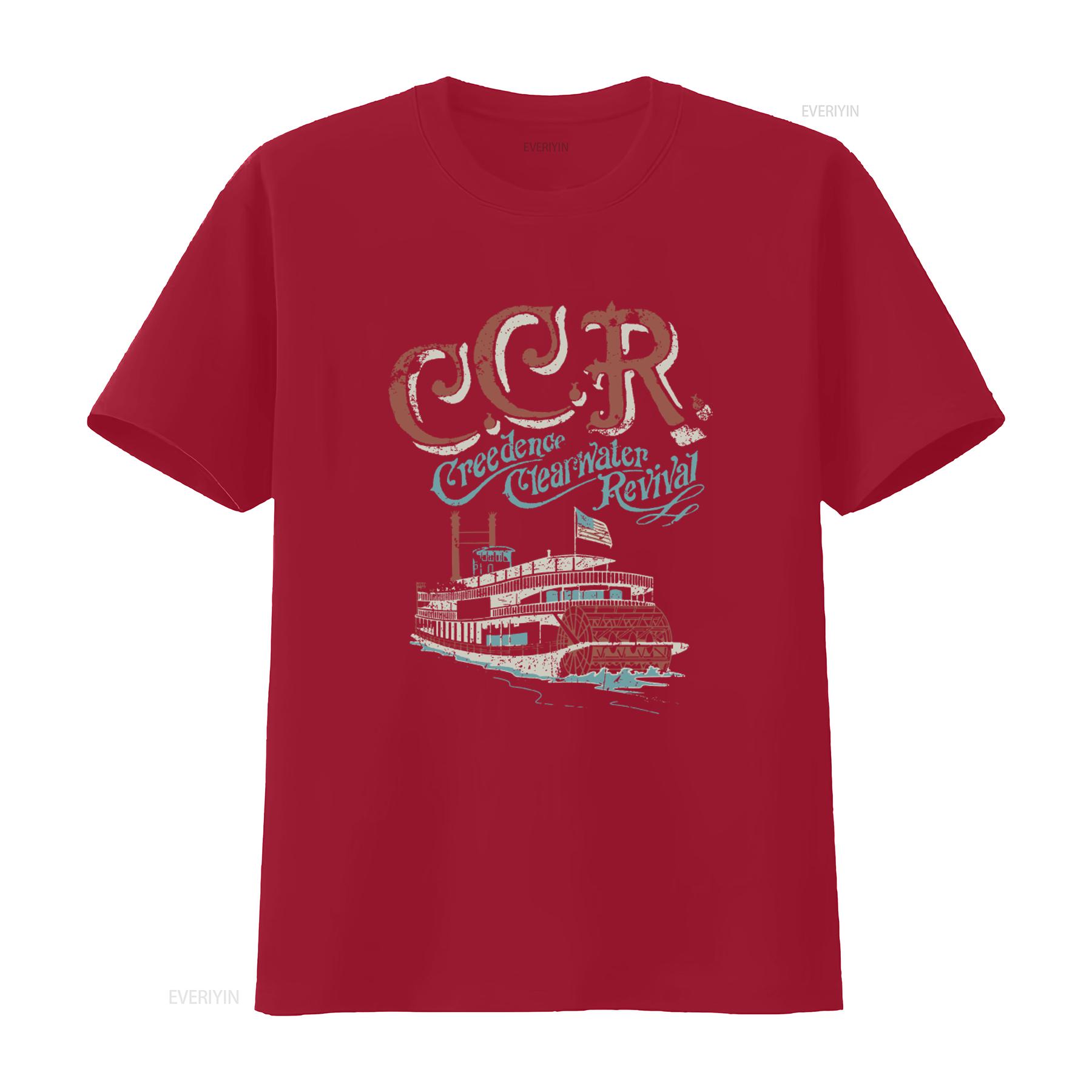 Creedence Clearwater Revival Riverboat Print T Shirt Rock Band vintage Washed Versatile graphic Comfortable streetwear S