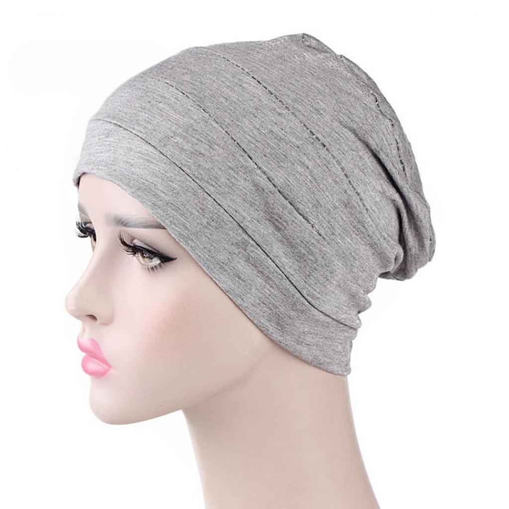 Solid Color Men Women Pleated Cotton Beanie Cap Hair Loss Sleeping Chemo Hat EMA