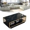 Coffee Table Metal Faux Marble Pattern Modern Rectangular Center Table for Home Living Room Office