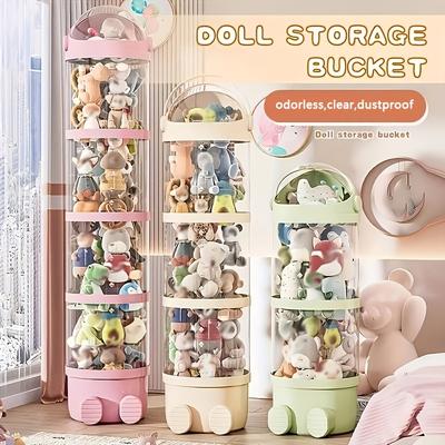 Round Plastic Doll Storage Bucket Multipurpose Large-Capacity Clear Plush Toy Organizer for Home Ornament Storage Christmas Gift