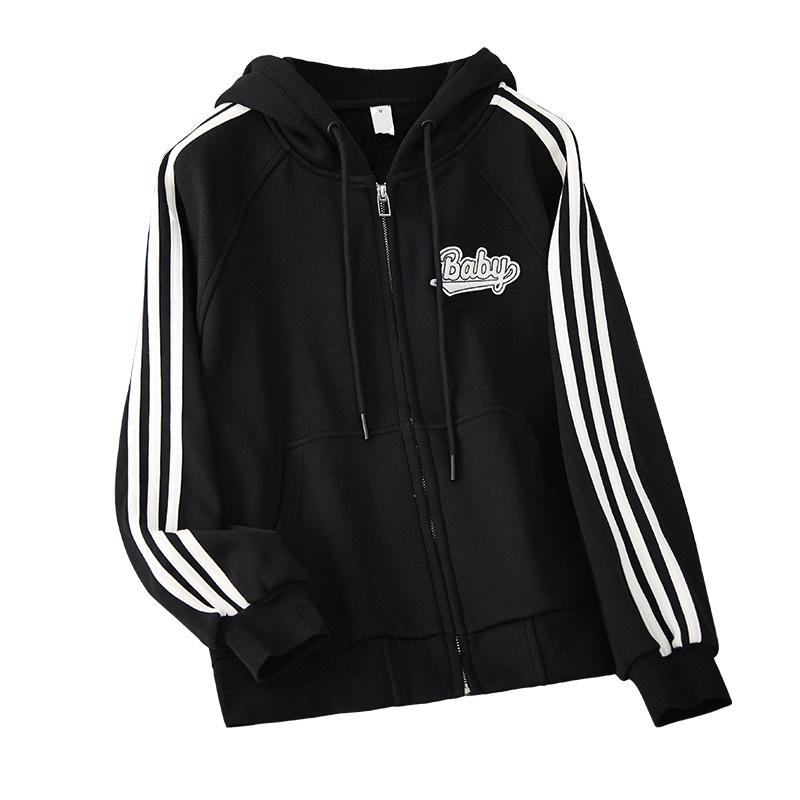 Damen Fleece-gefütterte lässige Kapuzenpullover-Jacke - Koreanischer Stil, Figurschmeichelnd, Lockerer Schnitt, Reißverschluss, Herbst/Winter 2025