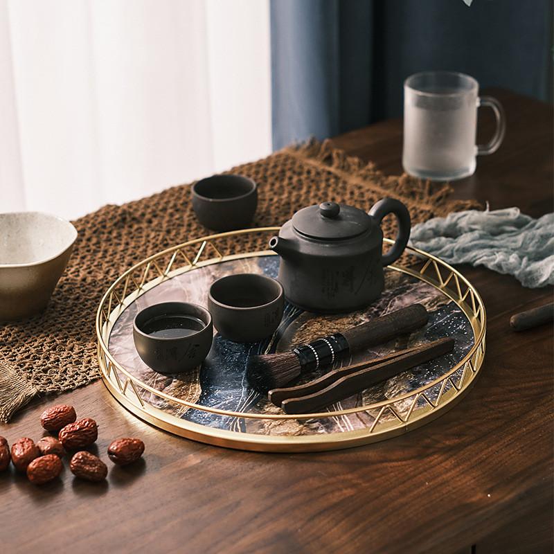 Minimalist Marble Snack Tray With Storage For Home Office And Relaxation