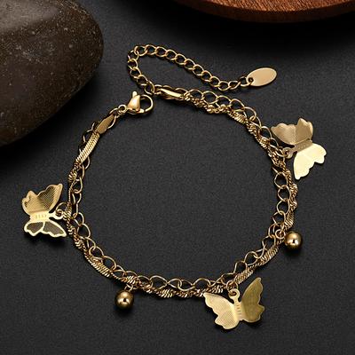 JewelryTop 18K Gold   Copper Charms Butterfly Bracelets for Lady Women Wedding Christmas Gifts 18+5cm Original