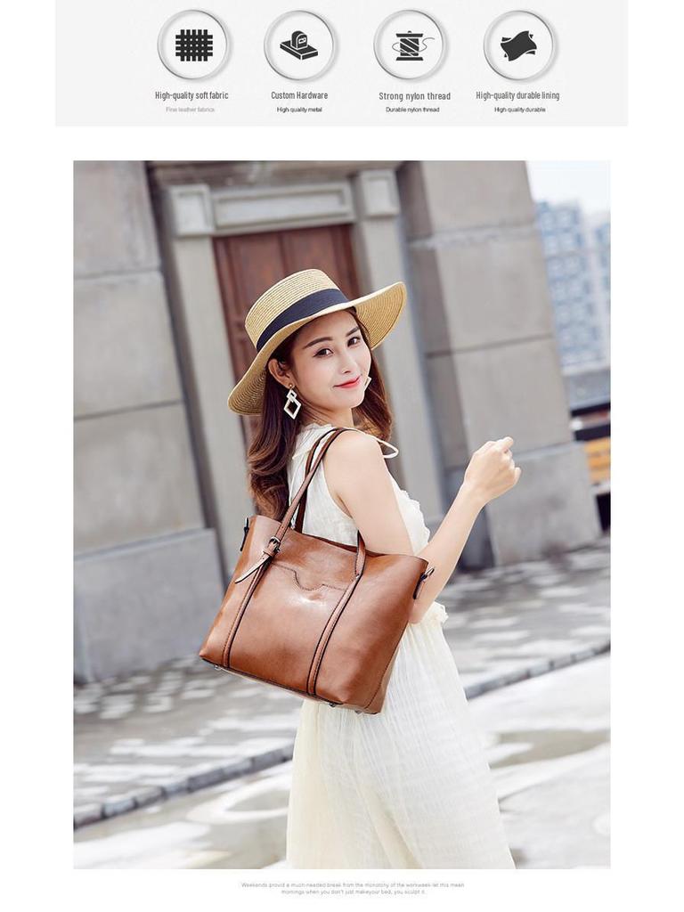 Geantă de mână și geantă tote de umăr la modă pentru femei 2023 din piele cu ceară de ulei - Stil european și american