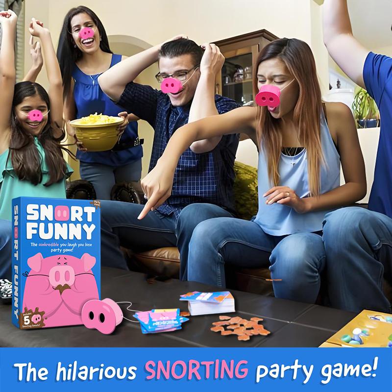 Le Oinkcredible You Laugh You Lose Jeu de Société Jeux Familiaux Pour Enfants Grognement Drôle 150 Cartes Défi, 5 Nez de Cochon & Jetons Boue