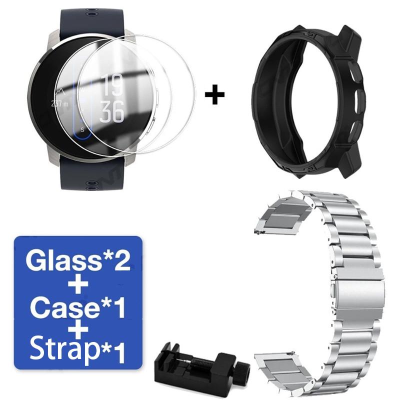 Ремешок из нержавеющей стали + чехол для Suunto 9 Peak Сменный металлический ремешок для часов Suunto 9 Peak Pro Браслет из закаленного стекла Suunto 9 Peak Pro чёрный/серебряный