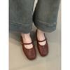 Sheepskin Version Genuine Leather Retro Camellia Light Mouth Soft Leather One-word Buckle Single Shoes Women's French Evening Shoes Mary Jane Shoes