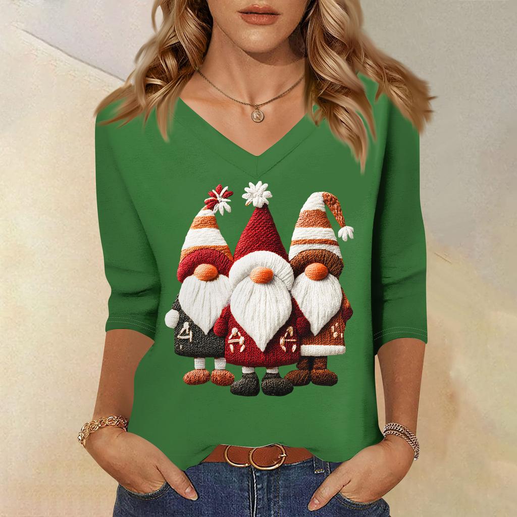 3/4 Sleeve Shirts For Women Print Christmas Tees Blouses Casual Plus Size Basic Tops Pullover