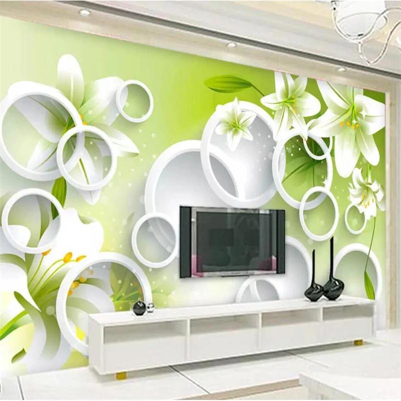 Wallpaper Fresh Lily Circle 3d Mural Living Room Bedroom Tv Background Wall Papers Home Decor