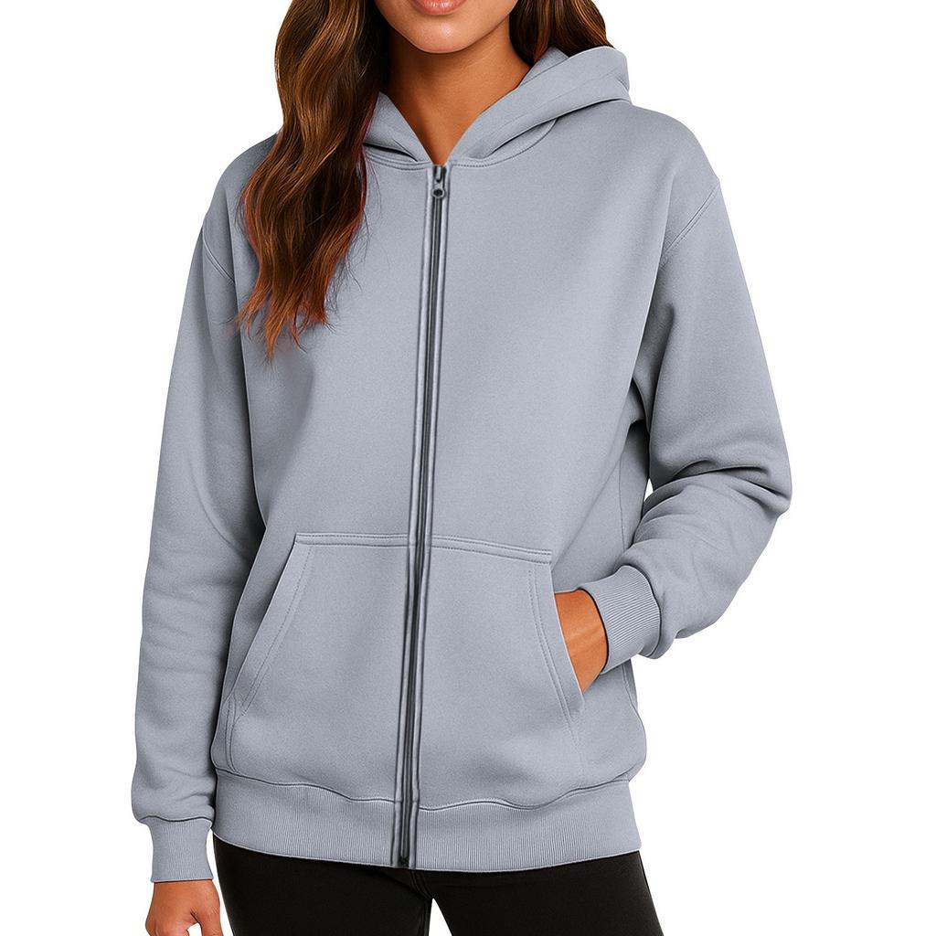 Ladies' Fashionable Solid Color Casual Hooded Long Sleeved Coat