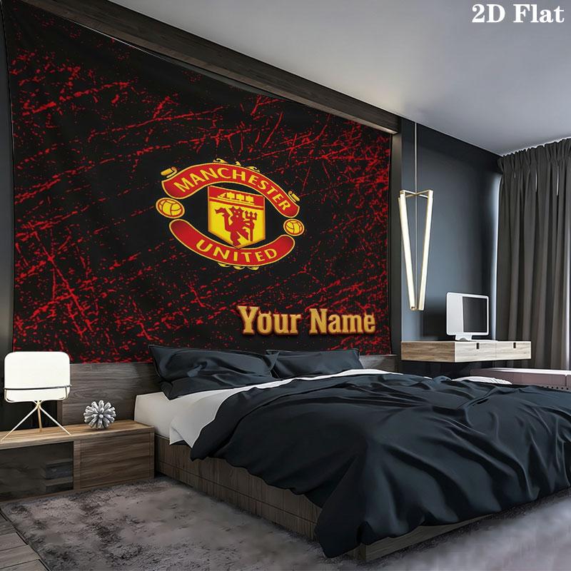 Manchester United F Custom Name Wall Tapestry Aesthetic Wall Hanging Printed Fabric Blanket Decorative Tapestries for Bedroom Living Room Home Decor