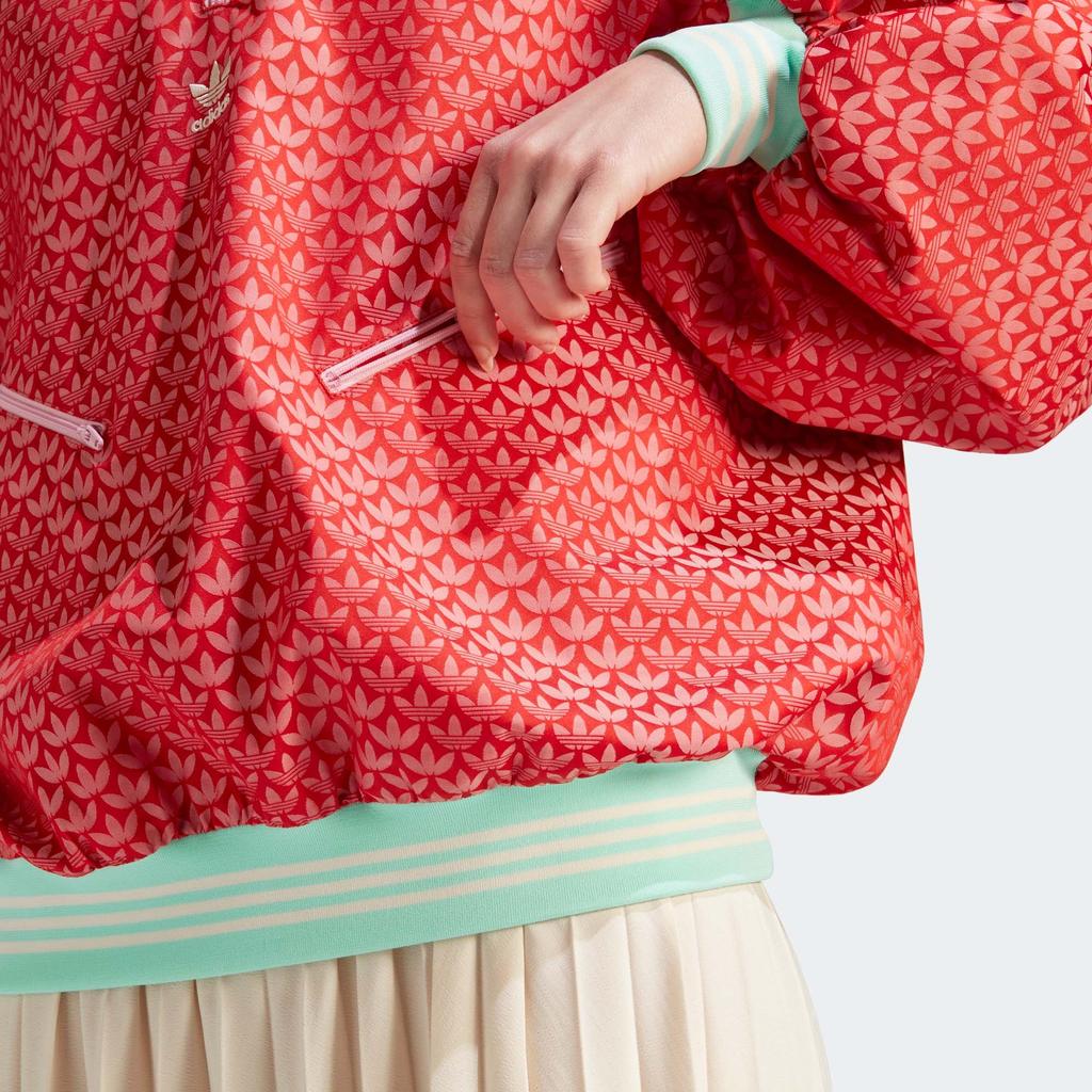 Adidas Originals 70S Logo All Over Print Half Zip Loose Fit Pullover Long Sleeve Jacket Women Jacket Light-Crimson IK7884