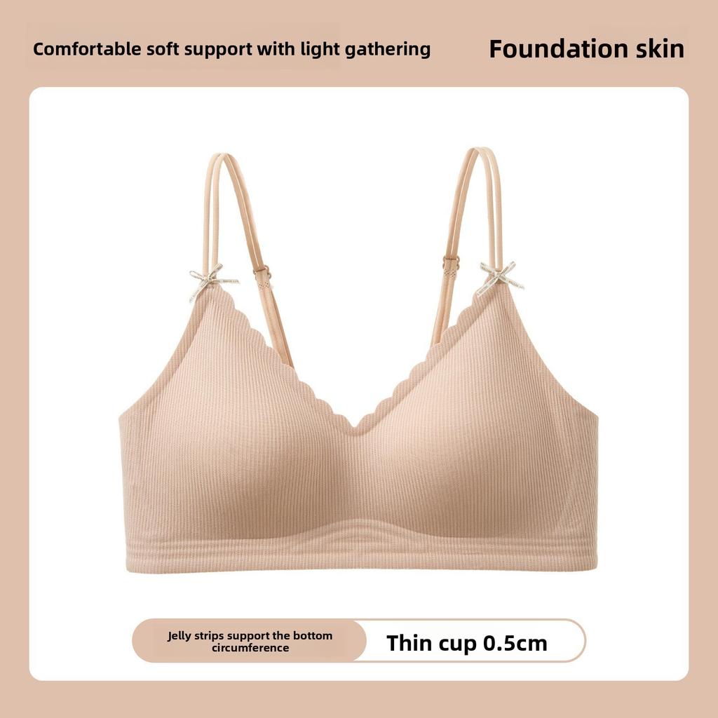 Sexy Off-Shoulder Jelly Strip Soft Support Bra, Small Bust Push Up Side Gathering Seamless Wireless Bra