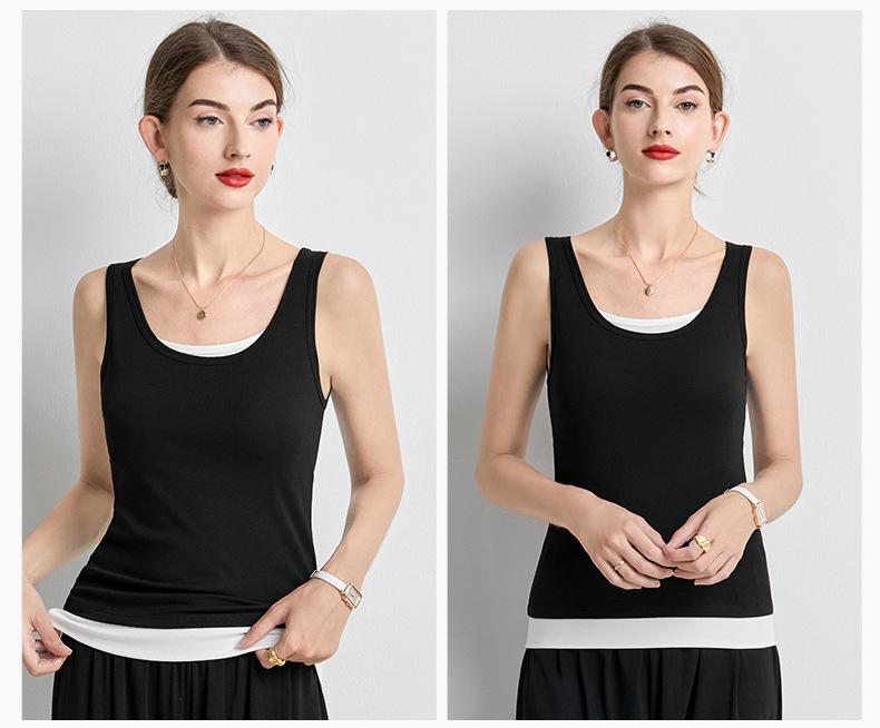 Women's Square Neck Latex Camisole with Built-in Padded Vest - Covers Underarm Fat