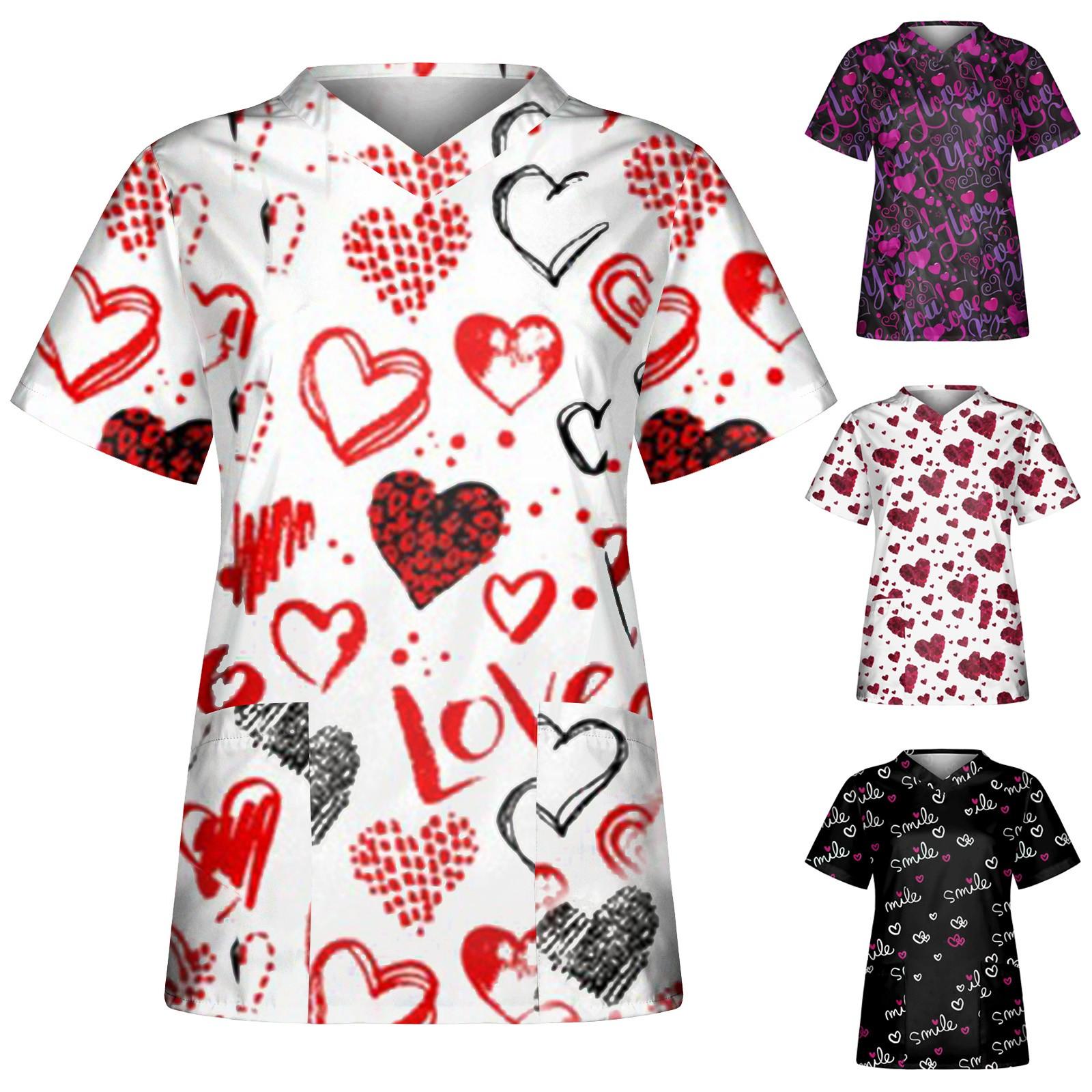 

Женский топ с коротким рукавом и v-образным вырезом, рабочая изоляционная одежда, униформа, топ ко Дню святого Валентина