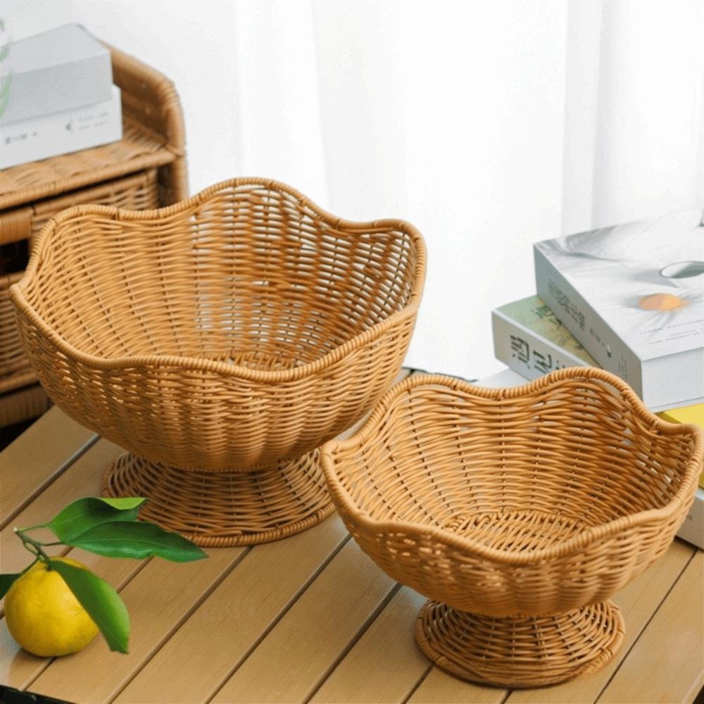 Multipurpose Fruit Basket Traditional Style Stackable Vegetable Basket Natural Rattan Open Top Snack Tray